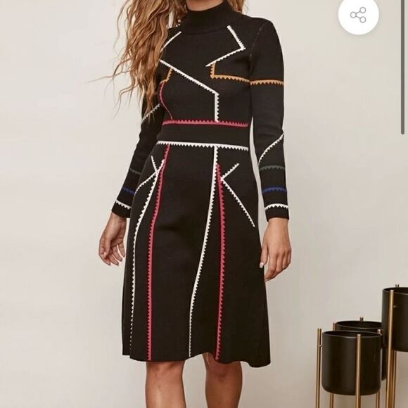 Epik Dresses & Skirts - Epik‎ Knit Midi A-Line Dress Long Sleeves Mock Neck Soft Women Medium Black